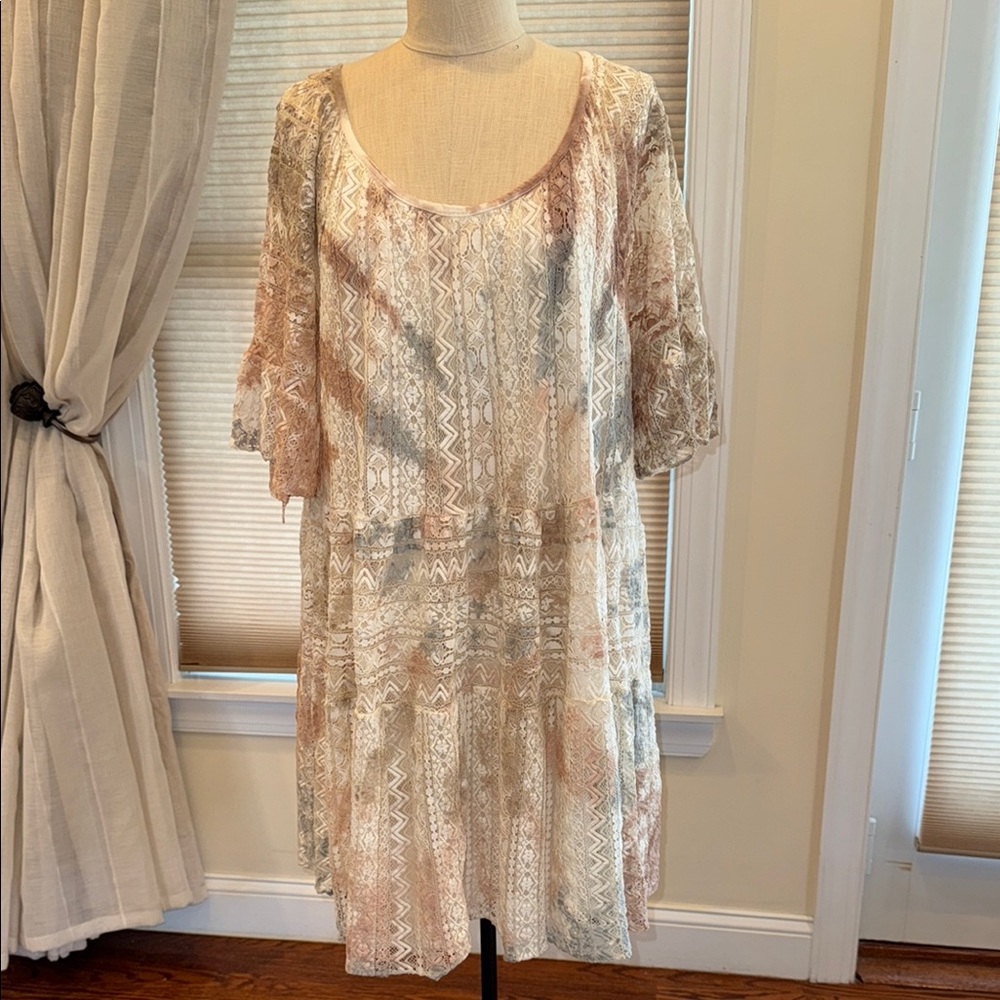 Beautiful New Collection Made In Italy Tie Dye All Over Lace Knee Length Dress